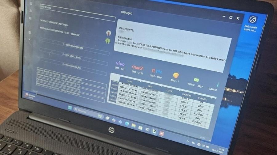 Imagem de sistema usado para envio de golpes via SMS; no caso, trata-se de mensagem citando pontos prestes a vencer de sistema de fidelidade