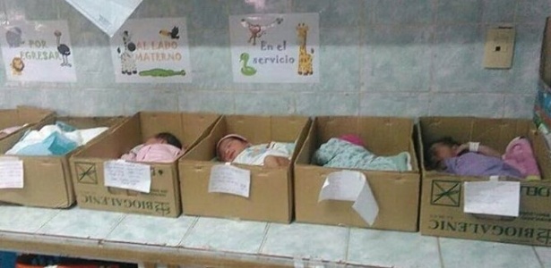 Bebês em caixas no Hospital Domingo Guzmán, em Anzoátegui, na Venezuela - Twitter/Reprodução