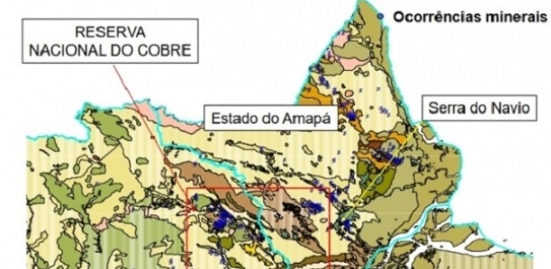 Dentro do retângulo vermelho, local da Reserva Nacional de Cobre - Divulgação/Ministério das Minas e Energia