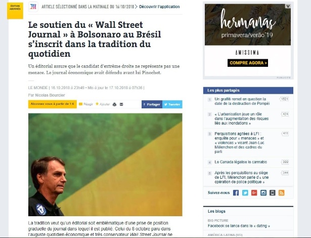 Le Monde publica artigo criticando editorial do Wall Street Journal - Reprodução Le Monde
