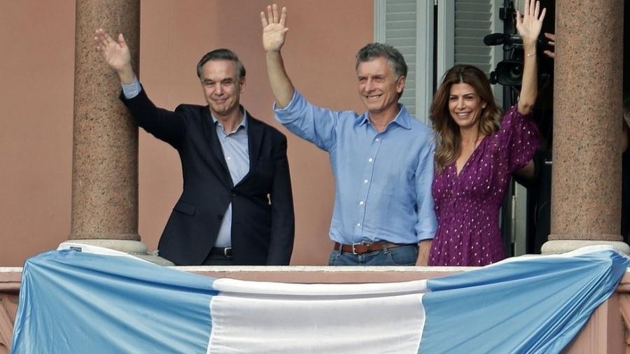 Ato de despedida de Mauricio Macri: presidente brasileiro chegou a afirmar que vitória da chapa de Cristina Kirchner poderia transformar Argentina "em uma Venezuela" - ALEJANDRO PAGNI/AFP