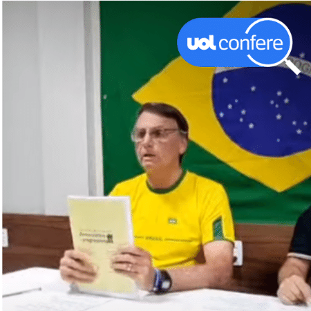 27.out.2022 - Bolsonaro apresentou documento assinado por intectuais que se denominaram apartidários como se fosse de Geraldo Alckmin (PSB) - Arte/UOL sobre Reprodução Youtube