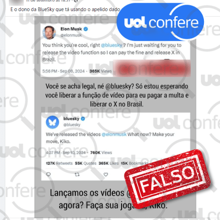 23.set.2024 - Não há registro no perfil do Bluesky nem de Elon Musk no X sobre a suposta interação