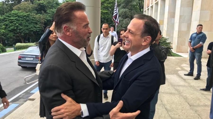Arnold Schwarzenegger e João Doria, no Palácio dos Bandeirantes, em São Paulo - 04.abr.2019 - Divulgação