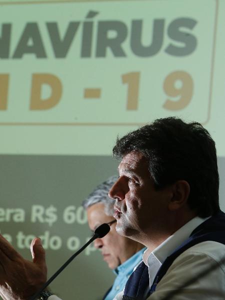 25.mar.2020 - O ministro da Saúde, Luiz Henrique Mandetta, concede entrevista coletiva sobre a evolução do novo coronavírus no Brasil, na sede da pasta em Brasília - DIDA SAMPAIO/ESTADÃO CONTEÚDO