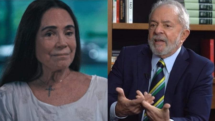 A ex-secretária de Cultura Regina Duarte e o ex-presidente Luiz Inácio Lula da Silva - Reprodução/TV Globo e UOL