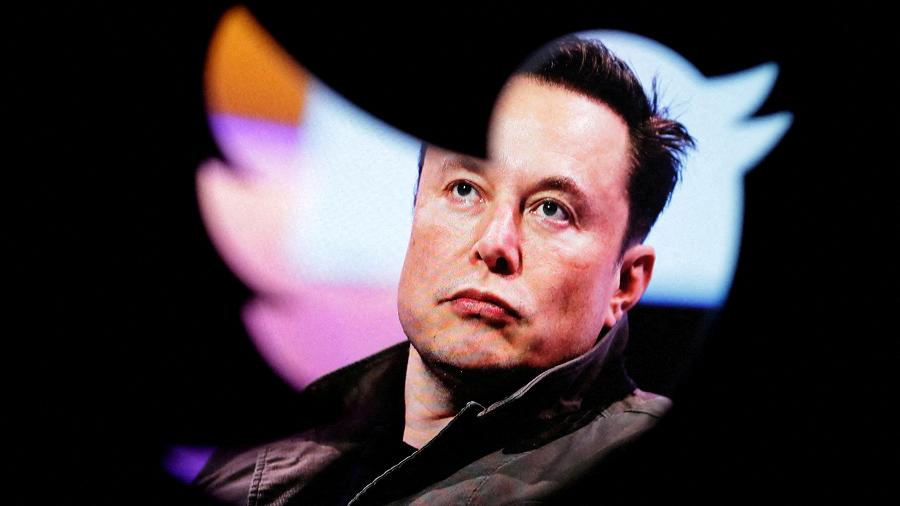 Foto do empresário Elon Musk com o logotipo do Twitter em segundo plano - Dado Ruvic/Reuters