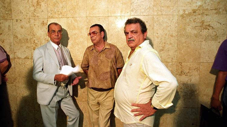Da esq. para à dir., os bicheiros Waldomiro Garcia (Miro), Haroldo Saens Penha e Zinho durante depoimento na décima quarta Vara, no Rio de Janeiro (RJ), em janeiro de 1992
