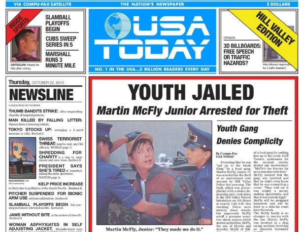 Jornal "USA Today" recria capa de 2015 que aparece em "De Volta Para o Futuro 2" - Reprodução/Mashable/USA Today