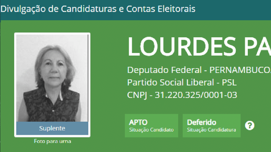Maria de Lourdes Paixão Santos foi candidata a deputada federal pelo PSL nas eleições de 2018 - Reprodução/TSE