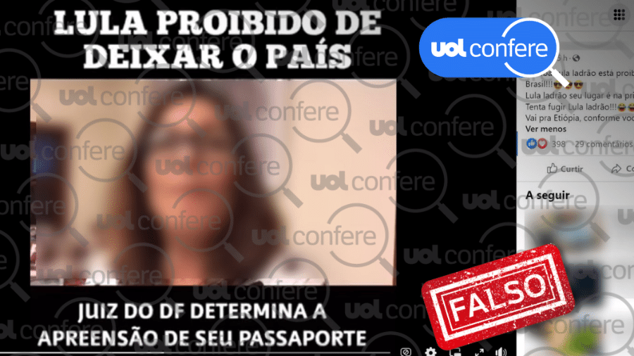 8.nov.2021 - Post faz alegação falsa de que Lula teve passaporte apreendido - Arte/UOL sobre Reprodução/Facebook