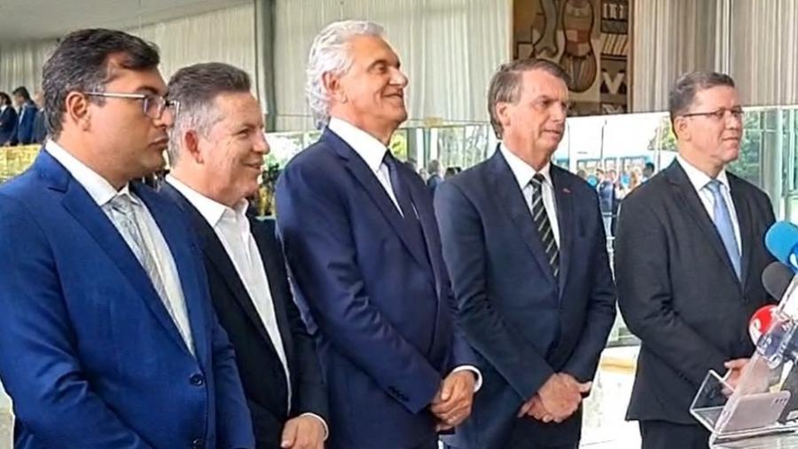 Jair Bolsonaro (PL) com governadores Wilson Lima (Amazonas), Mauro Mendes (Mato Grosso), Ronaldo Caiado (Goiás) e Marcos Rocha (Roraima) - Reprodução/Youtube