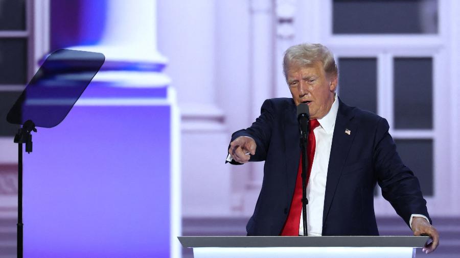 O candidato presidencial republicano e ex-presidente dos EUA, Donald Trump, em discurso na última quinta-feira, 18, durante Convenção Nacional Republicana