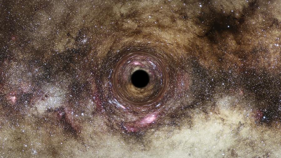 Representação do que seria um buraco negro isolado no espaço
