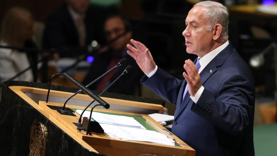 O primeiro-ministro de Israel, Benjamin Netanyahu, discursa na 73ª Assembleia Geral das Nações Unidas, em Nova York - Chang W. Lee/The New York Times