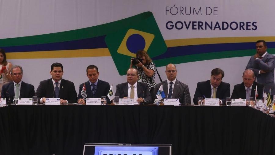 20.02.2019 - O ministro da Economia, Paulo Guedes, participa da reunião do Fórum de Governadores, no Centro Internacional de Convenções do Brasil (CICB) - Antonio Cruz/Agência Brasil