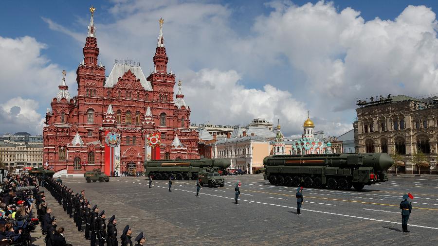 9.mai.2022 - Forças Armadas da Rússia exibiram seu poderio durante o desfile do Dia da Vitória, na Praça Vermelha, em Moscou - Maxim Shemetov/Reuters