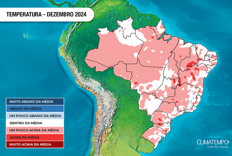 Tendência de temperatura no Brasil em dezembro de 2024 