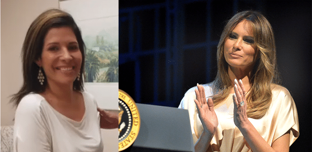 Claudia Sierra (esq.) durante consulta com cirurgião plástico para ficar parecida com Melania Trump (dir.) - Facebook/ Franklin Rose e Mike Theiler/ Reuters