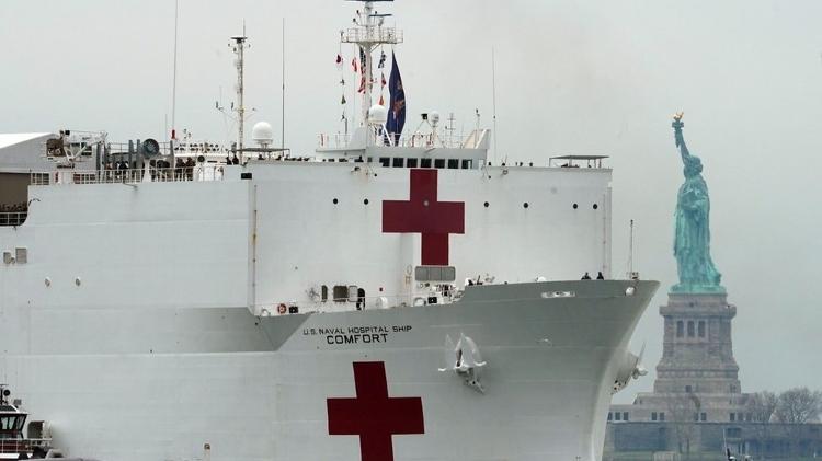 A crew member of the hospital ship sent to New York tested positive for coronavirus - AFP via BBC
