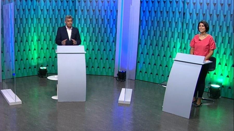 Sebastião Melo (MDB) e Manuela D"Ávila participaram de debate da RBS TV - Reprodução/RBS TV