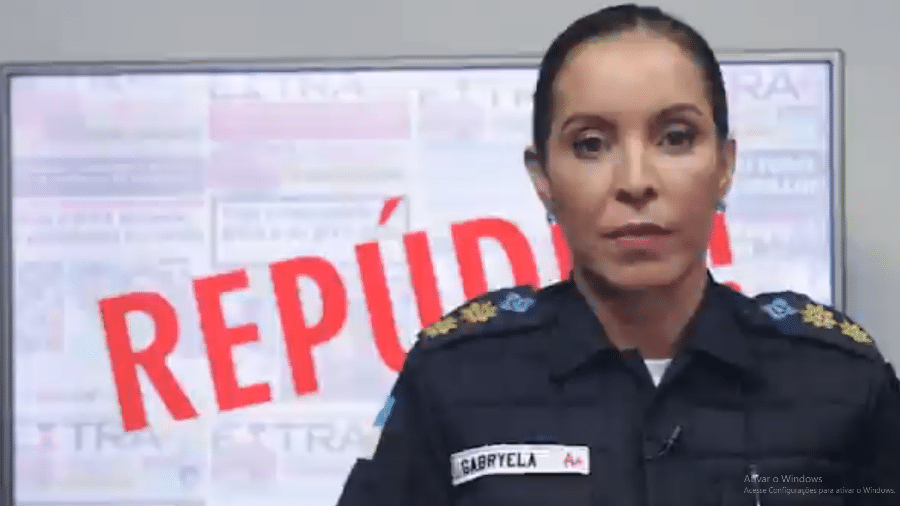 A tenente-coronel Gabryela Dantas, da PM do Rio de Janeiro, no vídeo em que atacou um jornalista - Reprodução