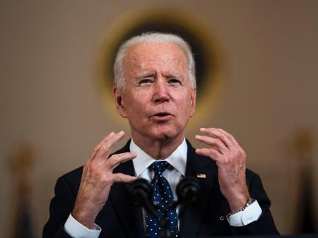 20.abr.2021 - O presidente dos Estados Unidos, Joe Biden, em pronunciamento sobre o Caso George Floyd na Casa Branca - Doug Mills/Pool/Getty Images via AFP