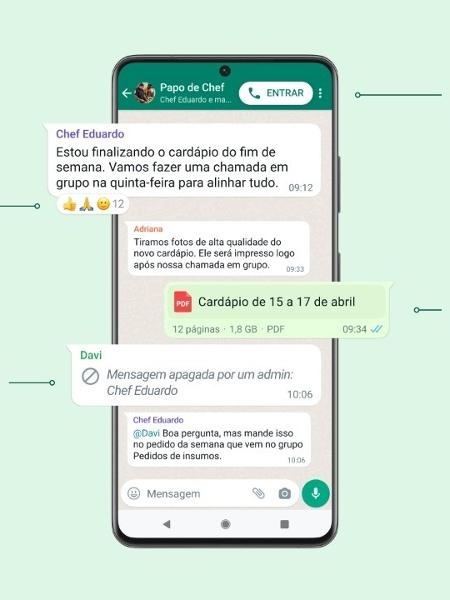 Novo recurso, "Comunidades", servirá como "guarda-chuva" de diversos grupos com o mesmo tema no WhatsApp - Divulgação WhatsApp