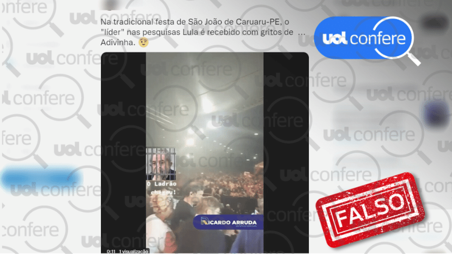 Vídeo de Lula sendo xingado em festa junina em Caruaru (PE) foi alterado - Arte/UOL sobre Reprodução/Twitter