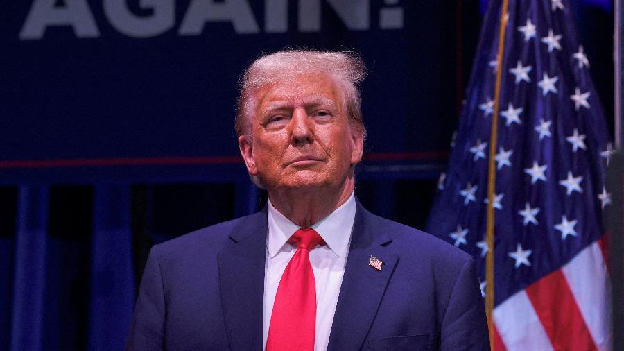 9.out.2023 - O ex-presidente dos Estados Unidos, Donald Trump, durante evento de campanha em New Hampshire