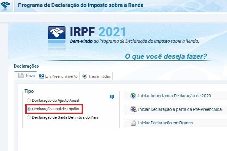 Como fazer declaração de espólio 2 IR Espolio final - Reprodução - Reprodução