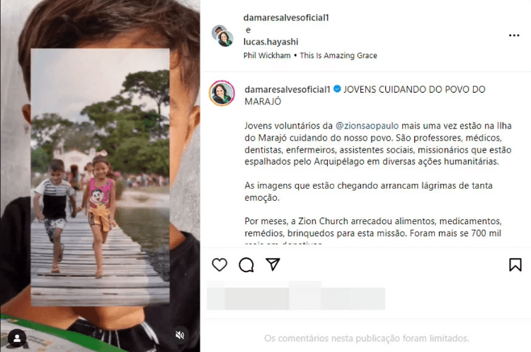 A senadora Damares Alves promoveu a expedição da igreja Zion até o Marajó em suas redes sociais