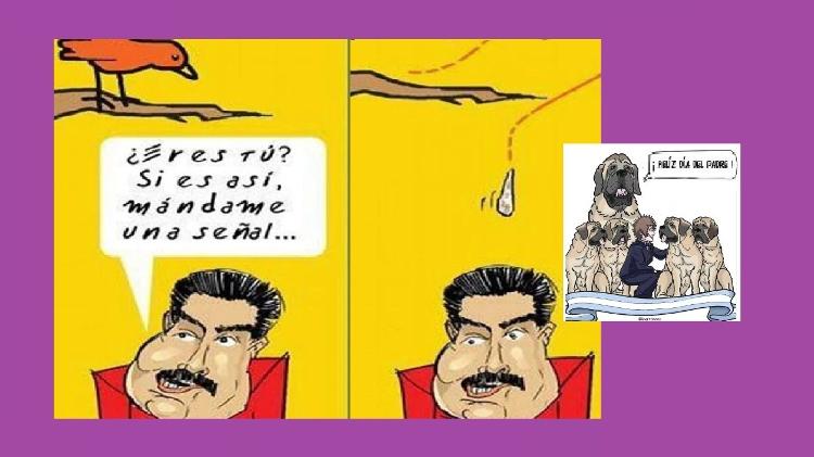 Nicolàs Maduro e passarinho; Milei e Cachorro