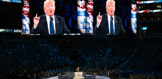 21.mar.2016 - Donald Trump discursa na conferência do Comitê Americano de Relações Públicas de Israel, em Washington - Doug Mills/The New York Times