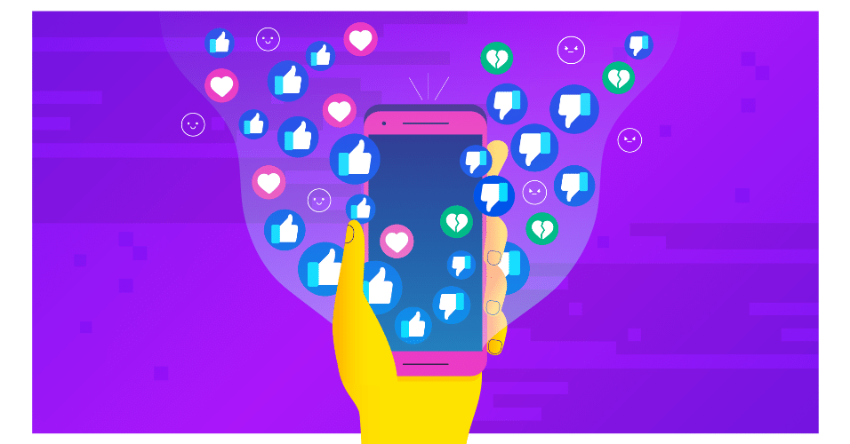 Ilustração fria Tilt: likes; facebook; instagram; redes sociais; curtidas; reações