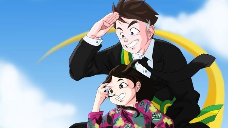 Resultado de imagem para Artista coloca Bolsonaro e a filha sentados em nuvem voadora de Dragon Ball