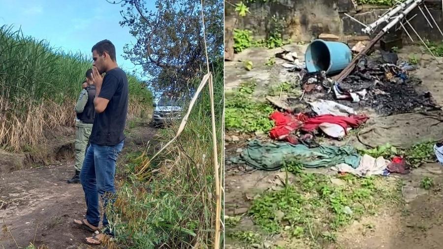 Roupas queimadas e com sangue foram achadas na casa da família; Thallys da Cunha, 23, suspeito do crime foi ao local de despejo dos corpos "ajudar polícia", que desconfiou do jovem - Arquivo pessoal/Rodrigo de Luna