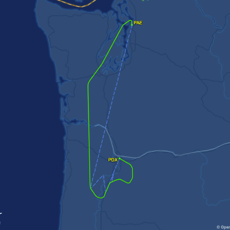 Site especializado em monitoramento de voos mostra a manobra realizado pelo piloto para mudar a rota (em verde)