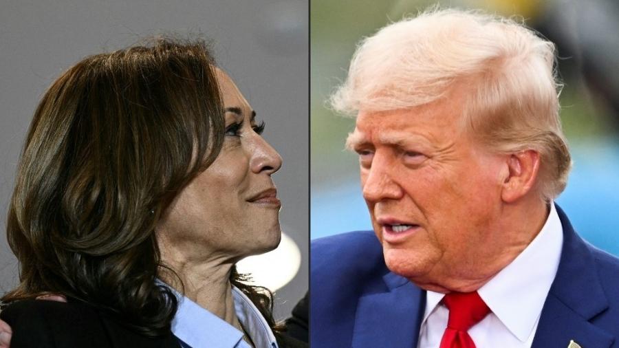 Vice-presidente dos EUA, Kamala Harris, e ex-presidente Donald Trump, adversários nas eleições de 2024