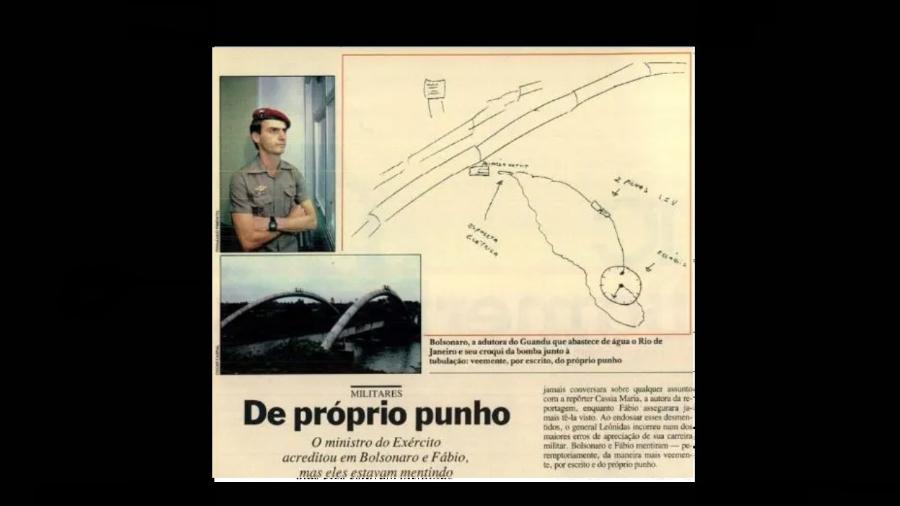 A reportagem de VEJA, em 1987, com o croqui do atentado feito de próprio punho por Bolsonaro: um dos alvos era a tubulação da adutora do Guandu, que abastece de água o Rio de Janeiro