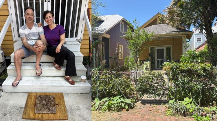 Daniella Santoro e Aaron Lorenz encontraram pedra no jardim: item tinha ligação com a Segunda Guerra