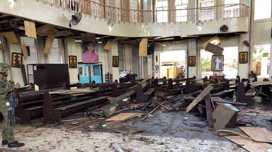 27.jan.2019 - Catedral da cidade de Jolo, no sudeste da Filipinas, onde ocorreram duas explosões neste domingo  - AFP Photo