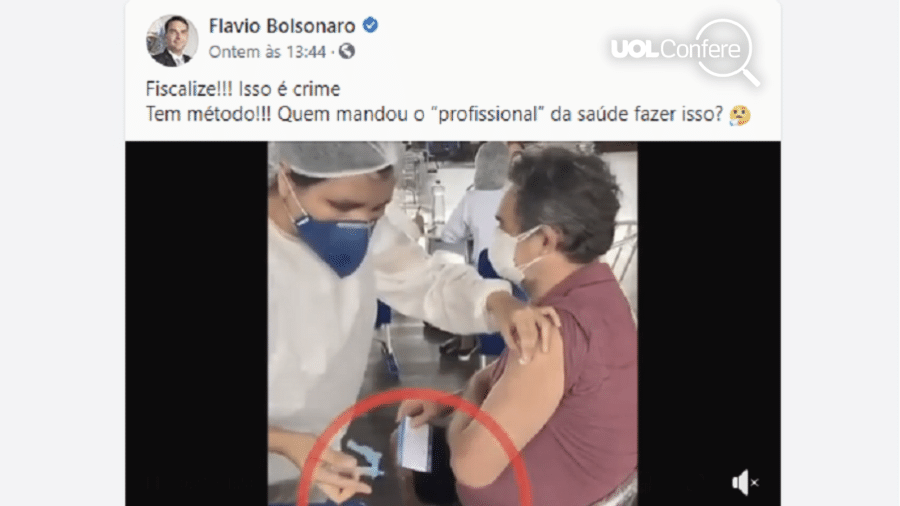 Flávio Bolsonaro republica vídeos de "vacinas de vento" aplicadas em idosos - Reprodução/Facebook