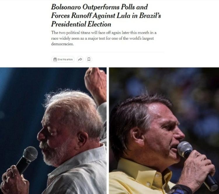 NYTimes points to Bolsonaro's good 1st round performance - NYTimes - NYTimes