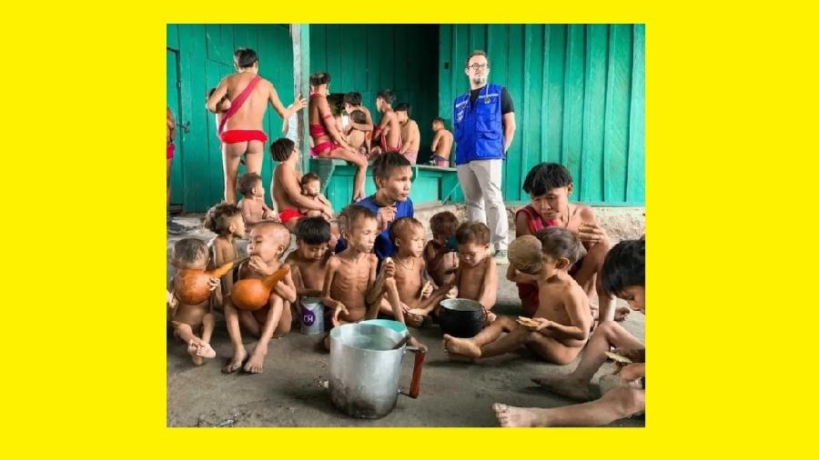 Crianças yanomamis com desnutrição na região de Surucucu, na Terra Yanomami, em Roraima. Isso não caiu da árvore dos acontecimentos. Muito se fez e muito se deixou de fazer até que se produzisse essa tragédia - Reprodução/Instagram/urihiyanomami 