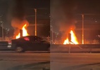 Carro pega fogo após bater em poste e motorista morre em SP - Reprodução de vídeo