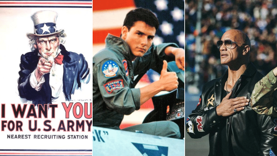 Tio Sam, Top Gun e The Rock foram utilizados em estratégias de marketing dos militares