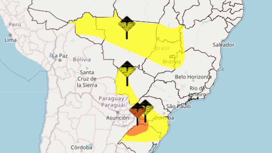 Dez estados e o Distrito Federal estão em alerta para tempestade e chuvas intensas