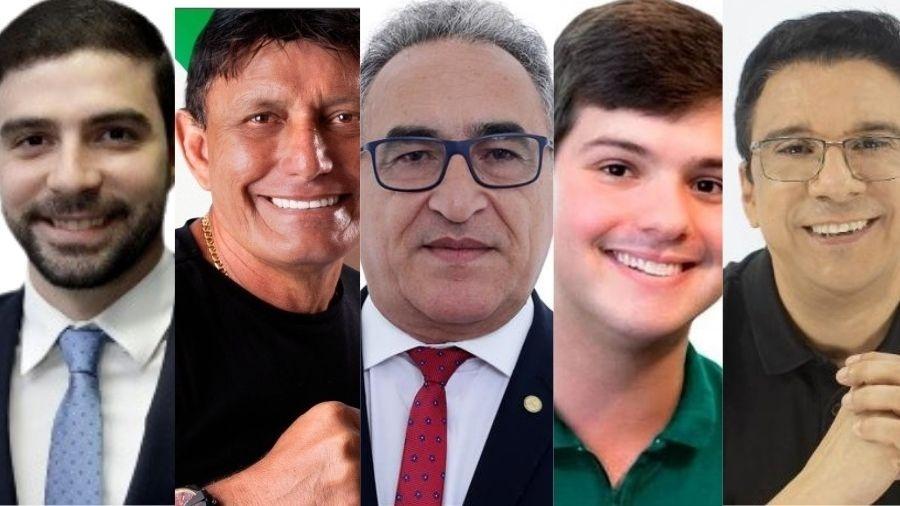 Igor Normando (MDB), Delegado Eder Mauro (PL), Edmilson Rodrigues (PSOL), Thiago Araújo (Republicanos) e Jefferson Lima (Podemos) - Reprodução/Redes Sociais e Assembleia Legislativa do Estado do Pará.