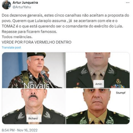  Fotos dos generais contrários ao golpe de Estado foram expostas no X 